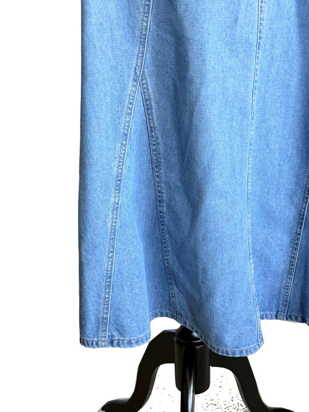 Ghanda Vintage Utility Denim Maxi Skirt - Paneled Boho A-Line Light Wash - Picture 5 of 13
